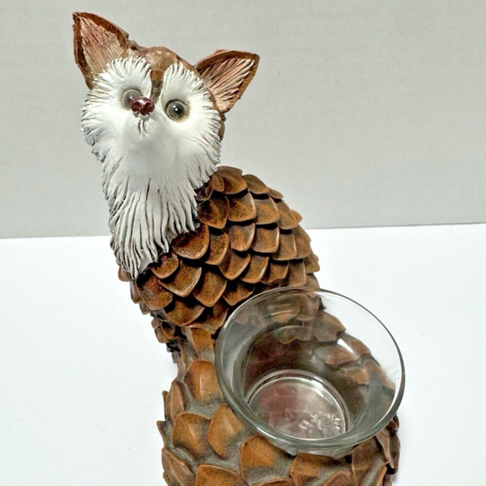 Pier 1 Woodland Fox Resin Pinecone Votive Candle Holder NWOT 6" Cute Rustic